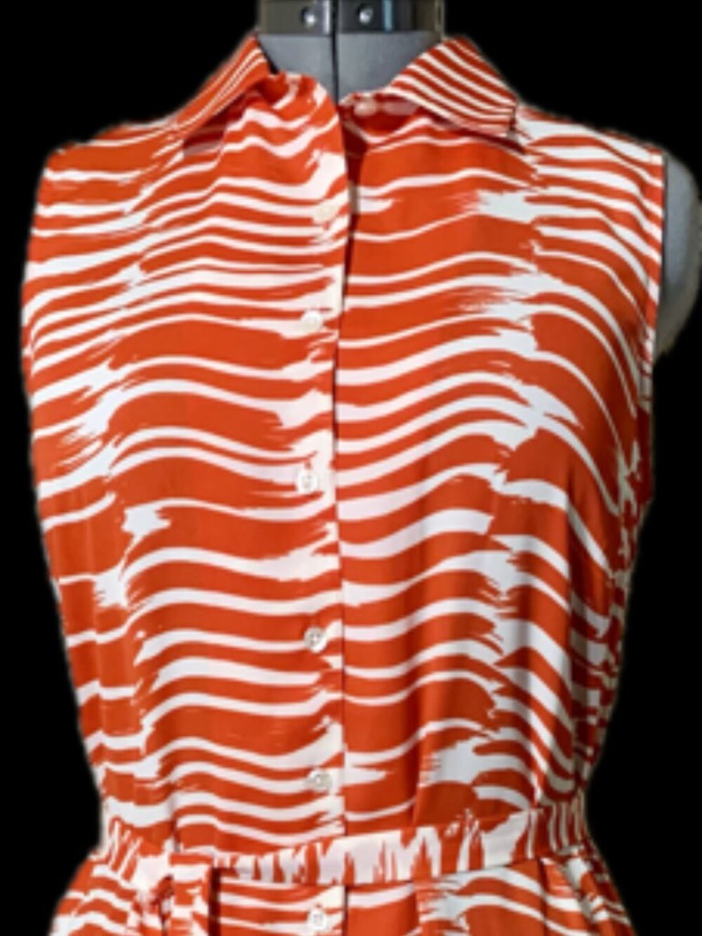 CAbi Brushstroke Dress 281 Red White Drop Waist Pleated Midi Sleeveless NWT